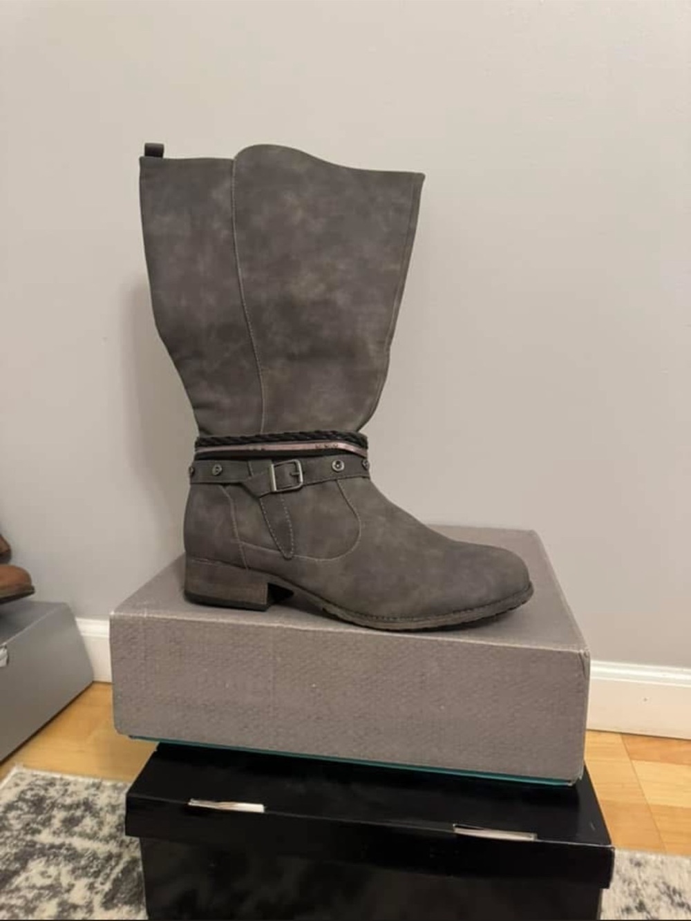 Maurices Gray Over-the-Knee Braided Strap Boots